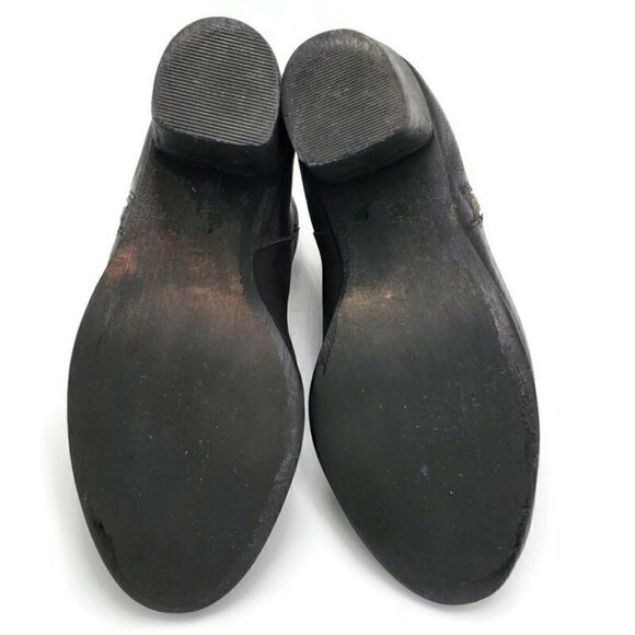 BP Black Pebbled Leather Almond-Toe Side-Zip Stacked Block Heel Ankle Boots - Picture 7 of 11